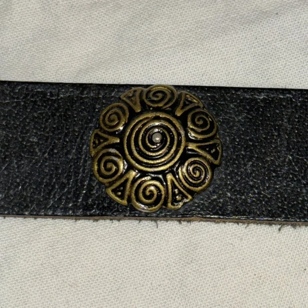 Womens Black Leather Belt W/Embellishments Med Psbly Handmade‎